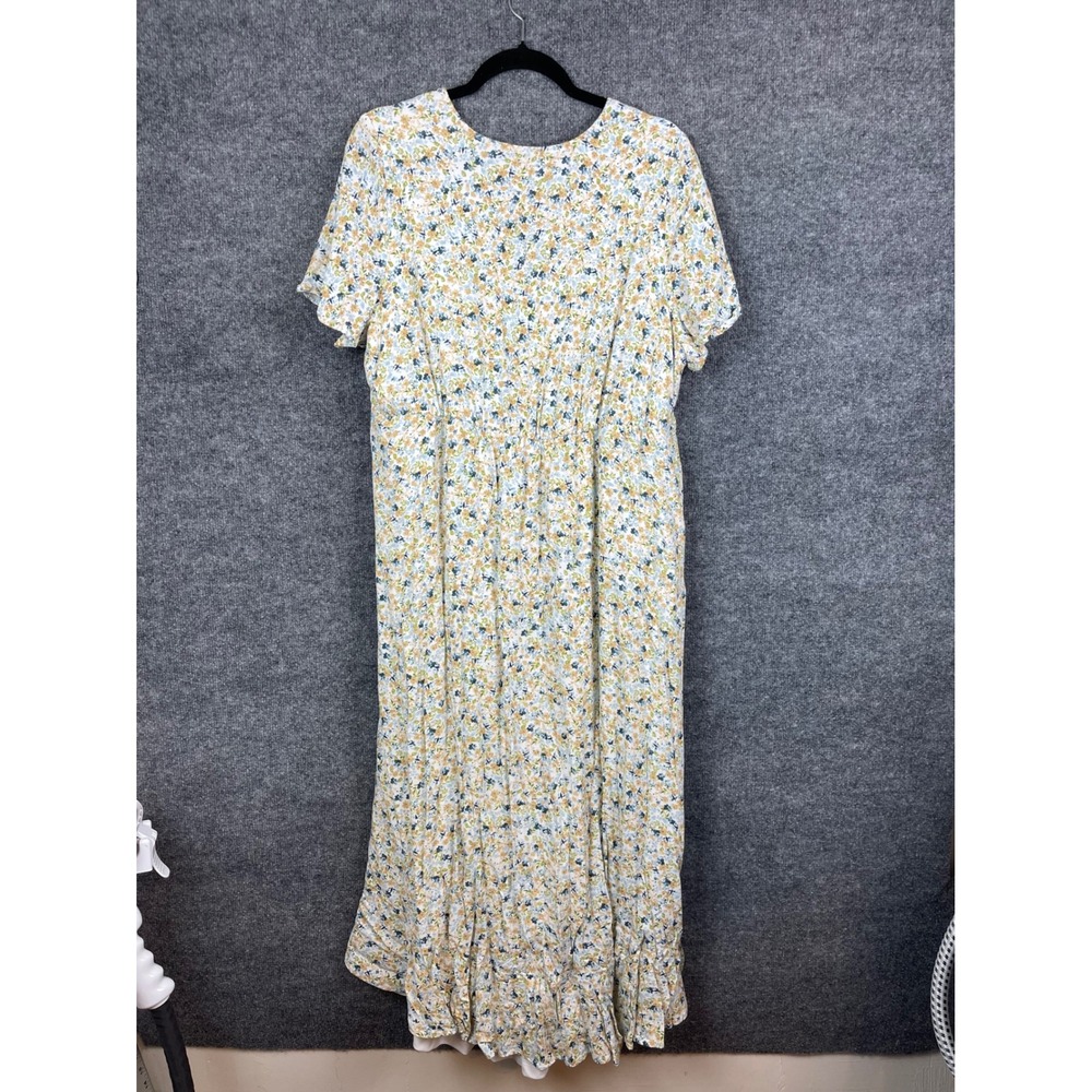 Torrid Maxi Dress Women's 2 White Floral Faux Wrap High Low Ruffle - Picture 4 of 11